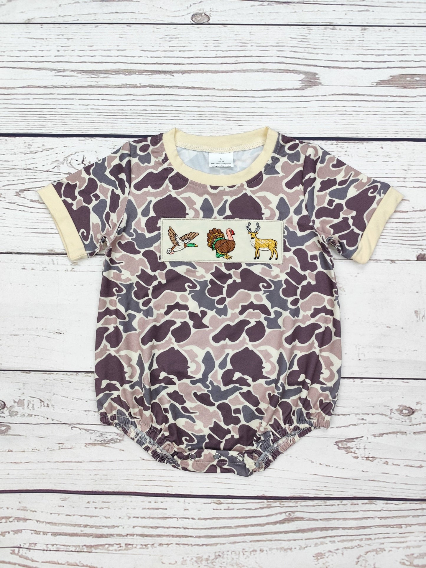 Baby Boy Camouflage Deer Appliqué Romper