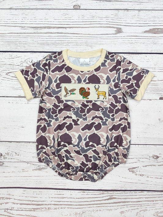 Baby Boy Camouflage Deer Appliqué Romper