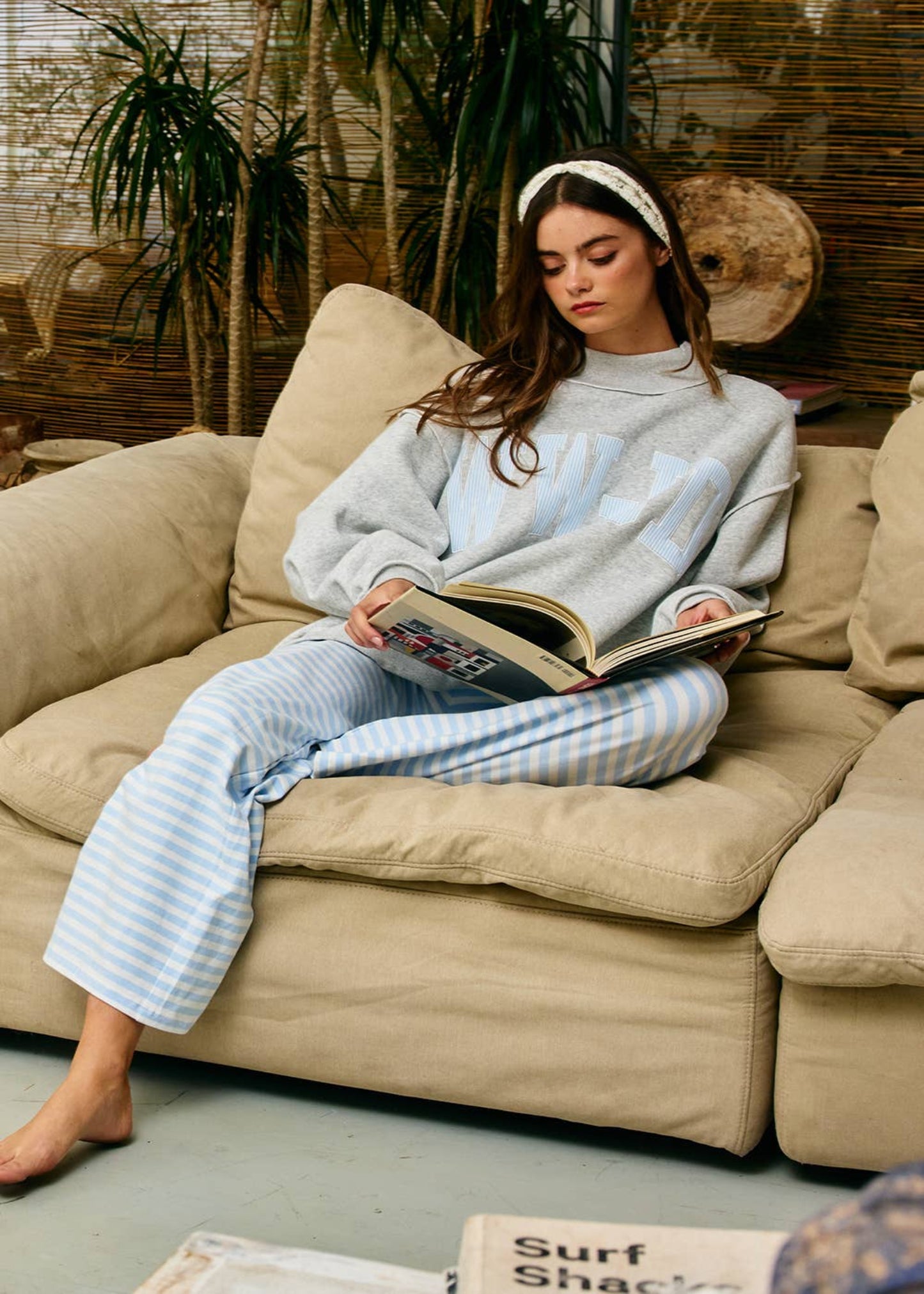 Stripe Embroidered "WWJD" Mock Neck Sweatshirt