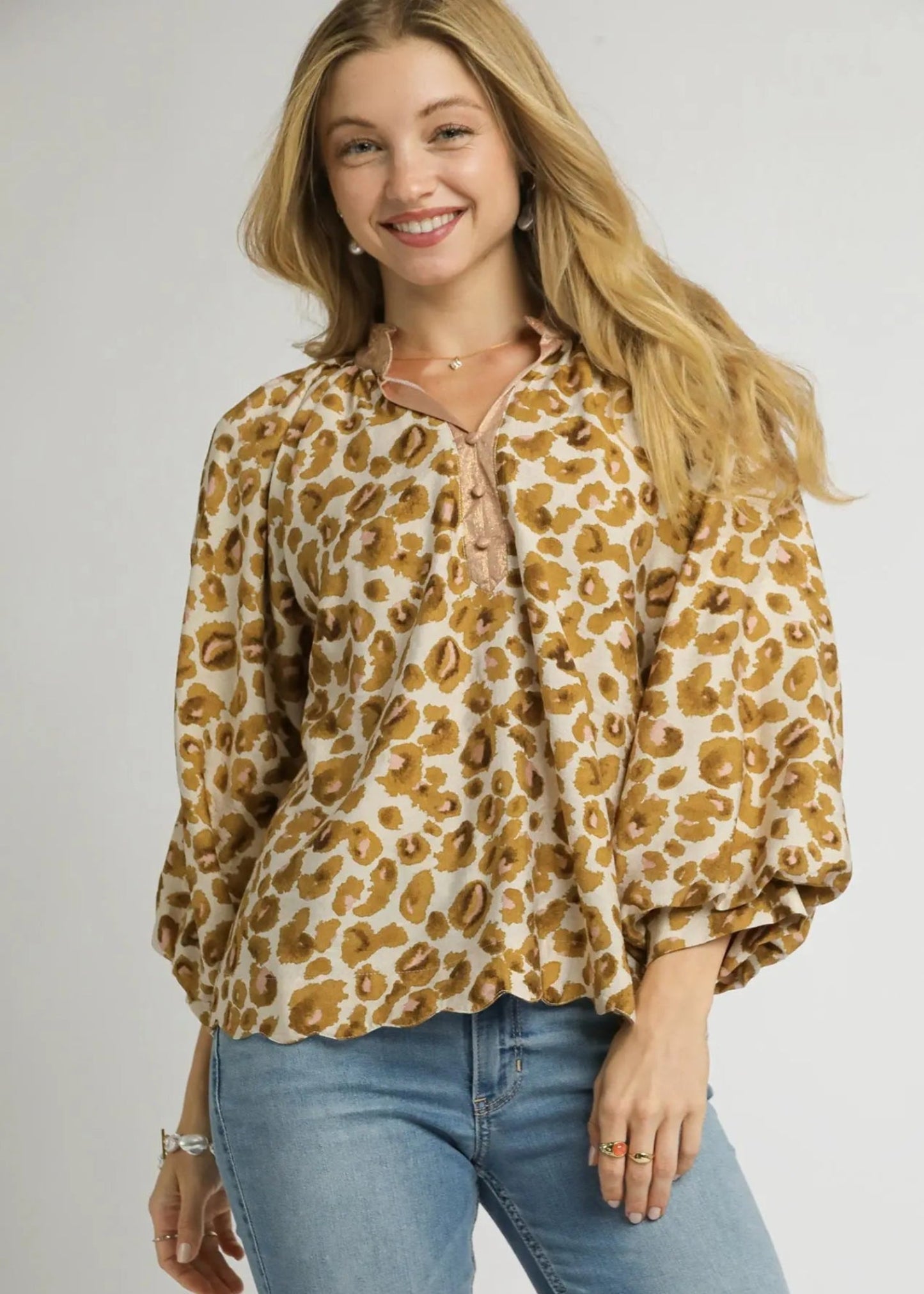 LEOPARD PRINT BOHO BLOUSE-BROWN