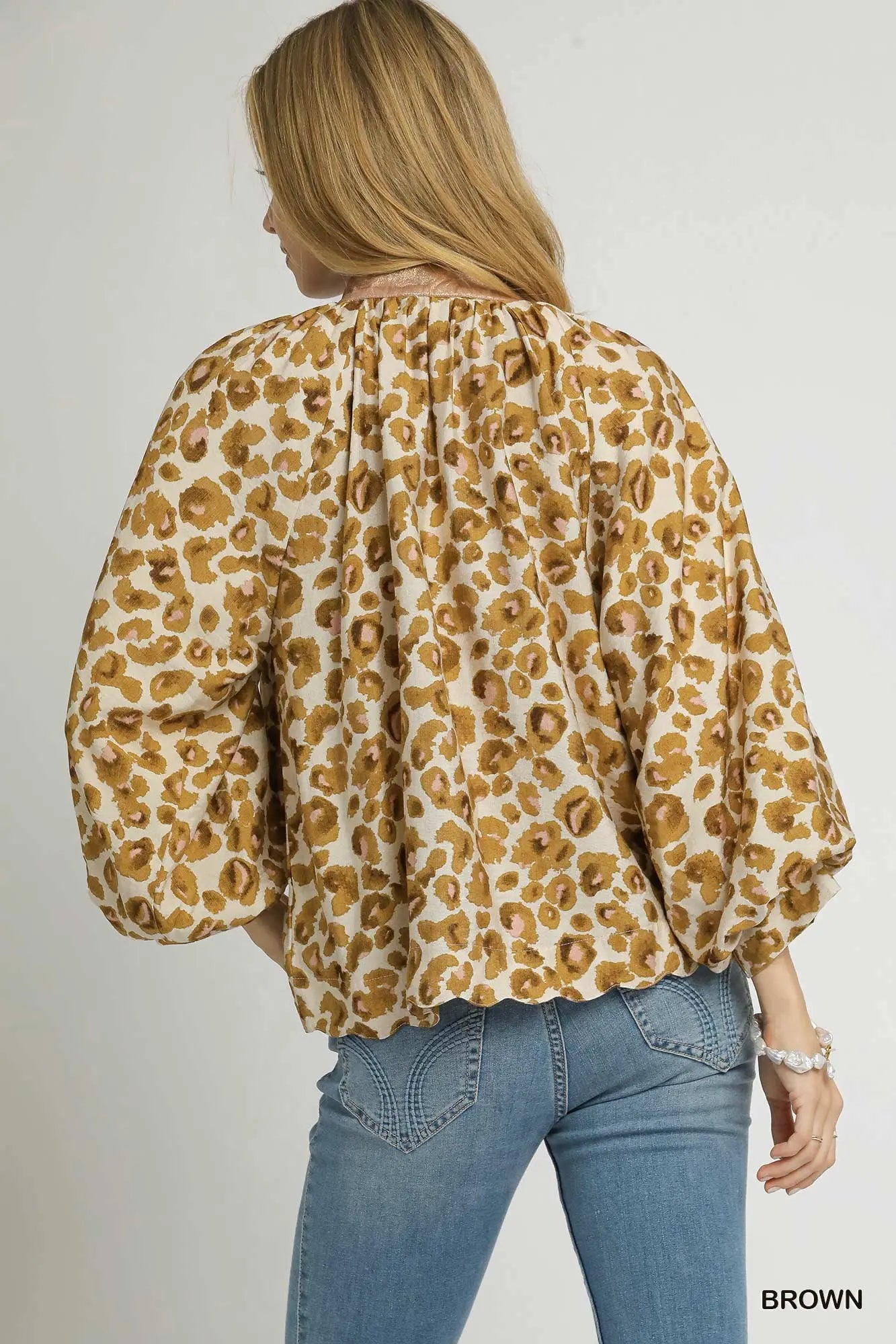 LEOPARD PRINT BOHO BLOUSE-BROWN