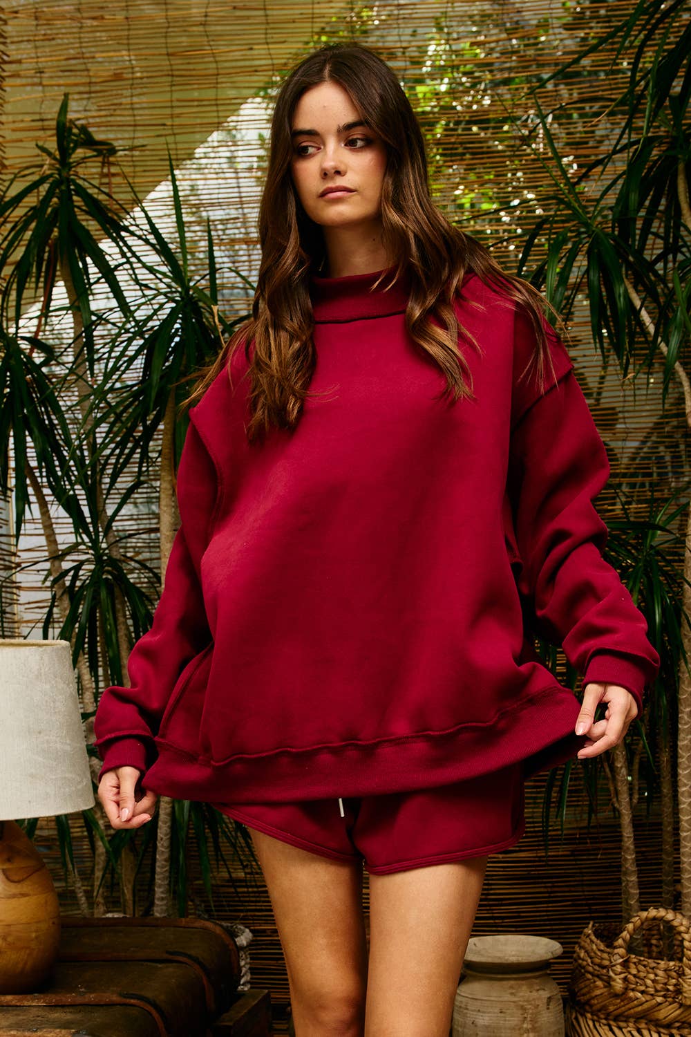 Solid Reversible Mock Neck Sweatshirt Top