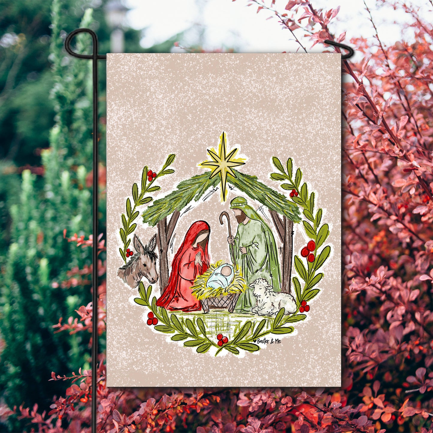 Christmas Nativity Stable  Garden Flag