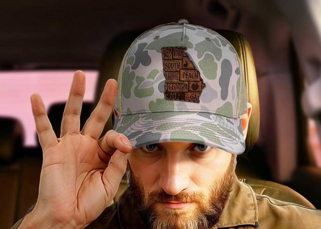 Georgia Map Old School Camo Trucker Hat - GREEN/GRAY CAMO