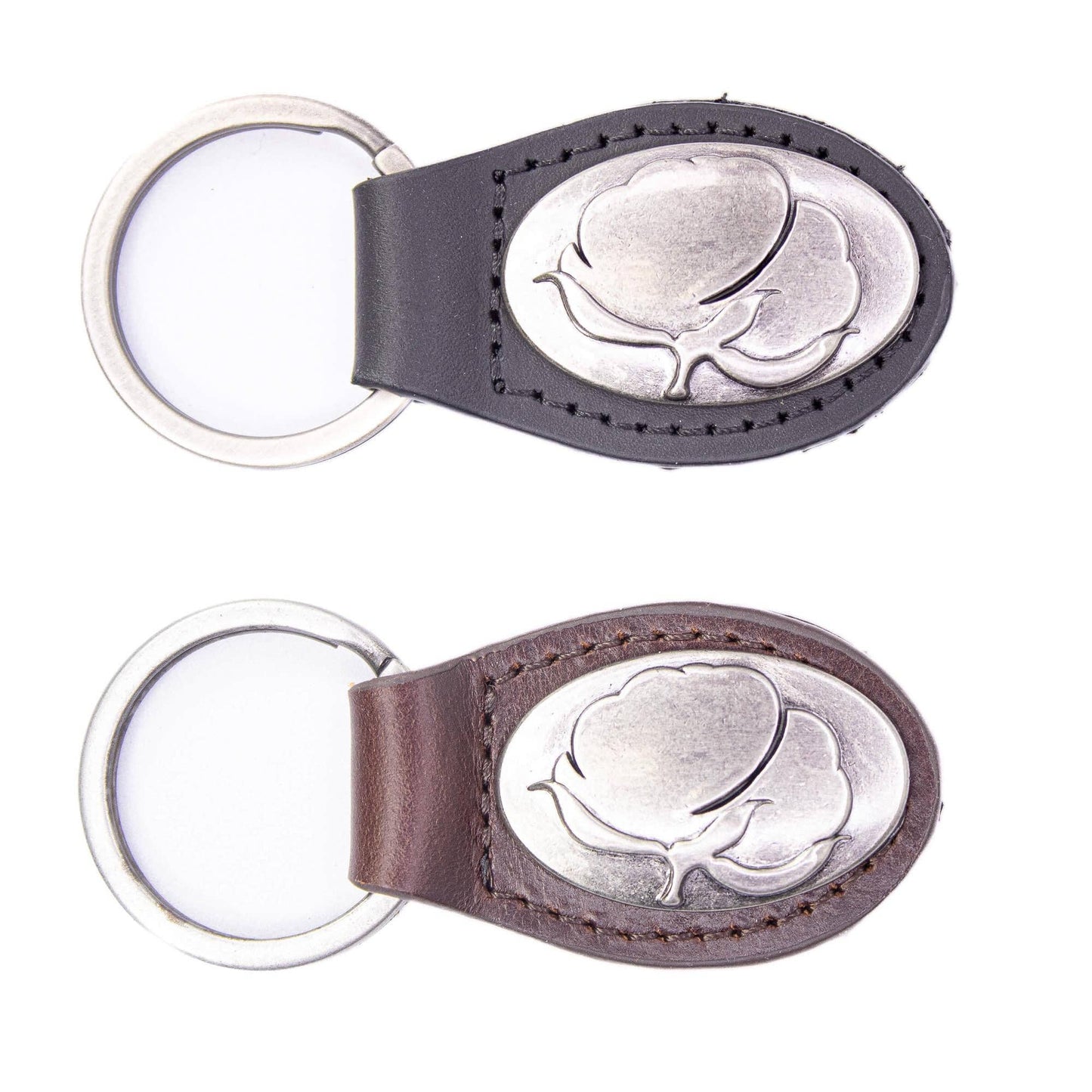 Cotton Boll Oval Leather Keychain