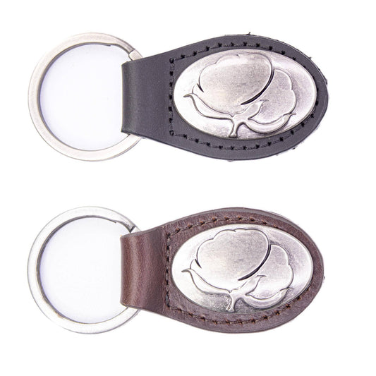 Cotton Boll Oval Leather Keychain