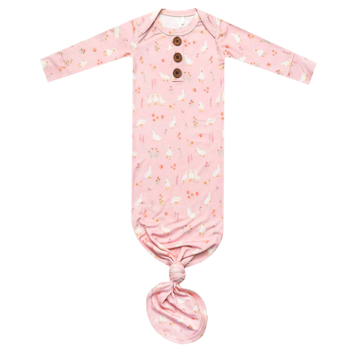Wood Button Newborn Knotted Gown - Gigi