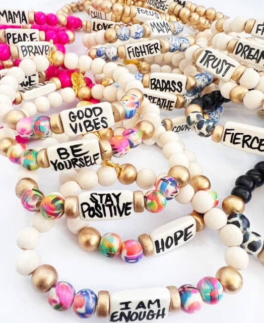 Affirmation Word Beaded Bracelets Inspirational - Off White