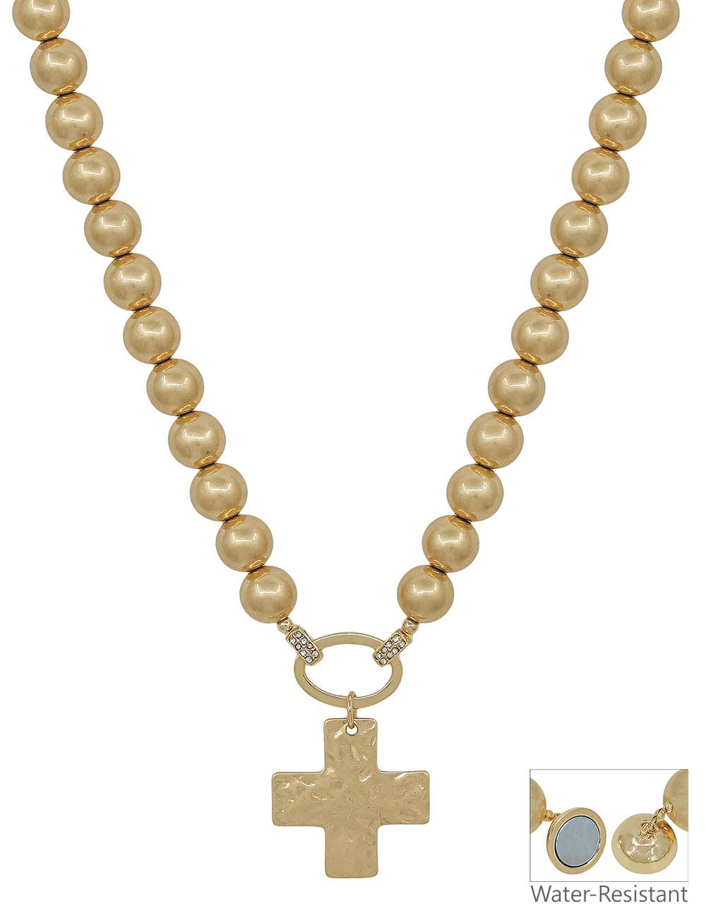 10MM Gold Beaded Oval Cross Necklace