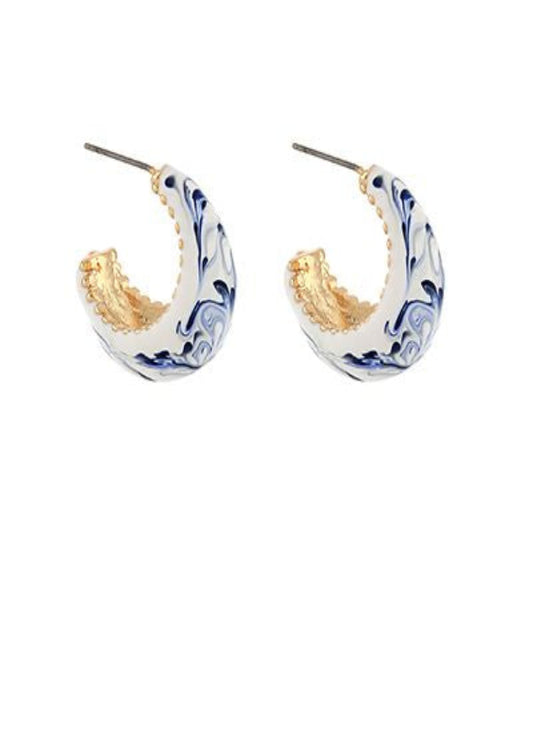 Ceramic Huggie Hoops-WHITE/GOLD