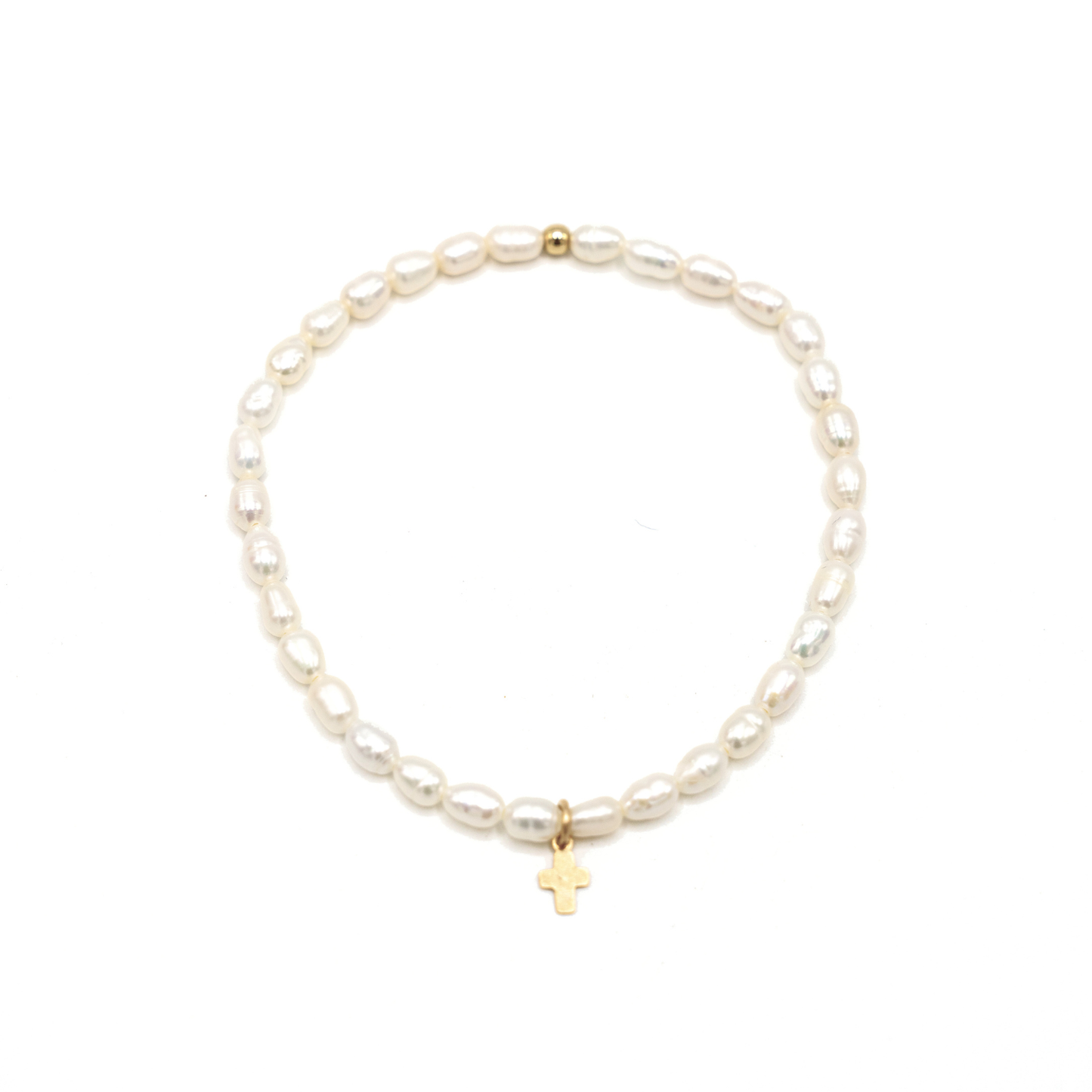Rice Pearl Waterproof Bracelet Gold Filled Luxe Cross: 6.5 inch