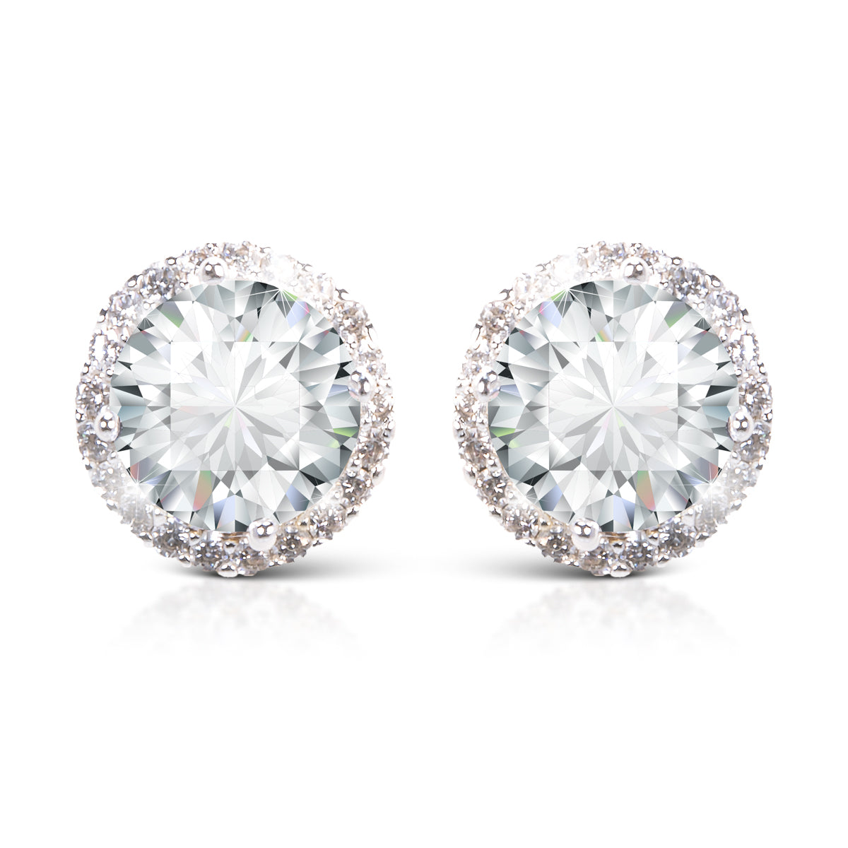 Timeless Radiance - Round Cut Halo Stud Earrings - SILVER