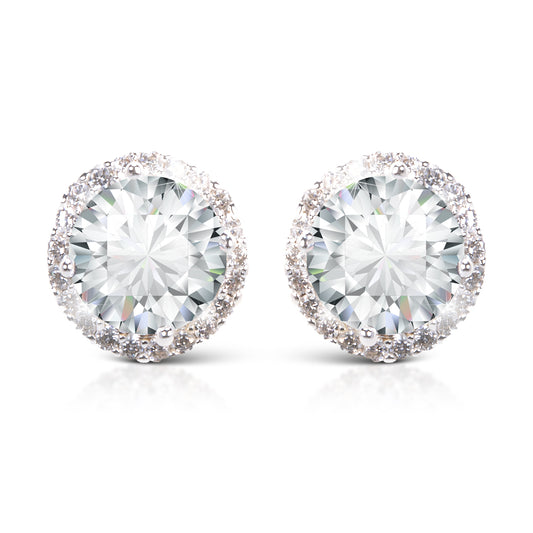 Timeless Radiance - Round Cut Halo Stud Earrings - SILVER