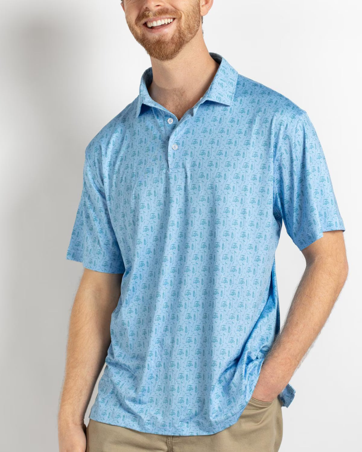 MEN'S TEE OFF PERFORMANCE POLO - BLUE & GREEN