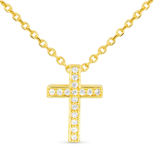 Gold CZ Channel Set Cross Necklace