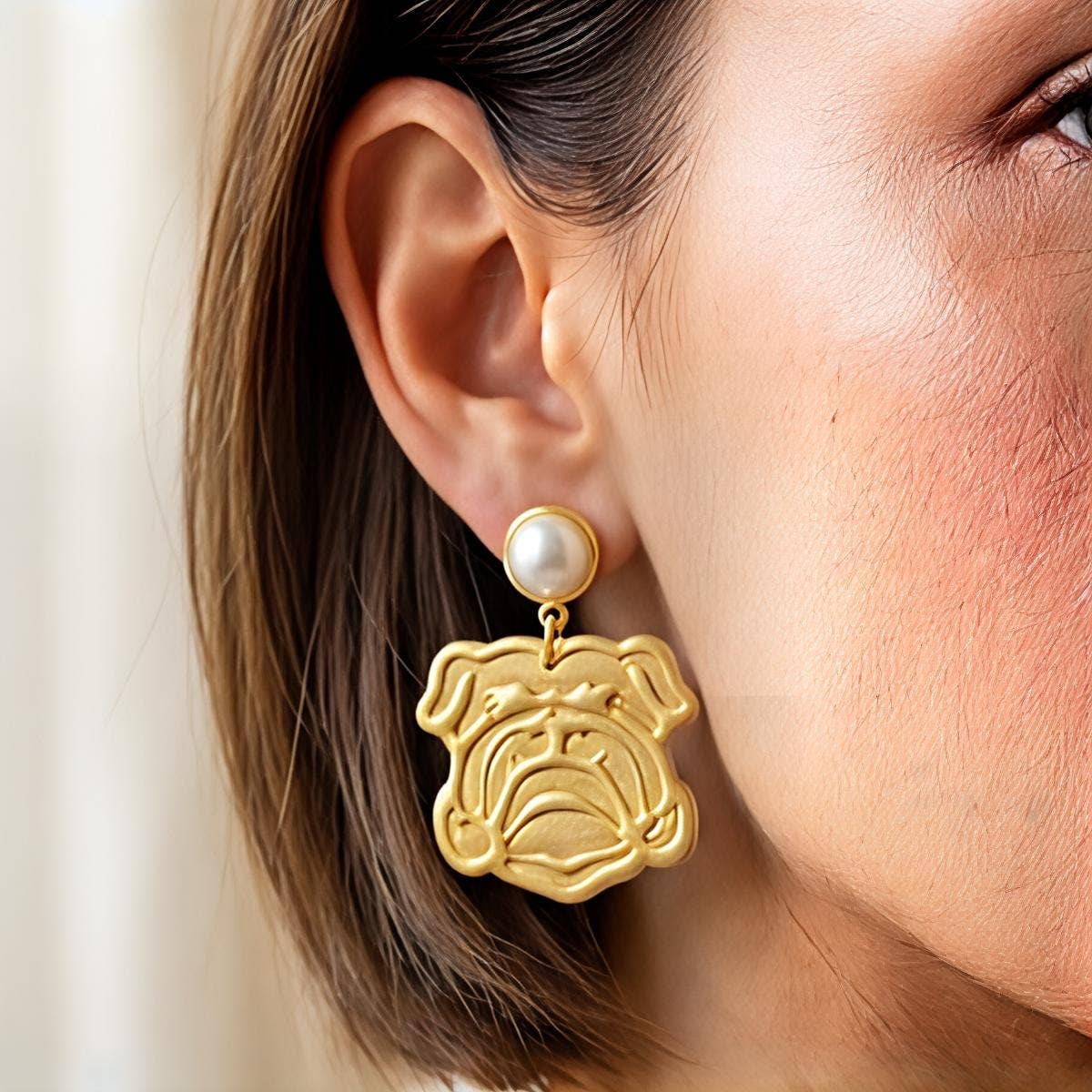 Handcrafted Bulldog Dangle Earring
