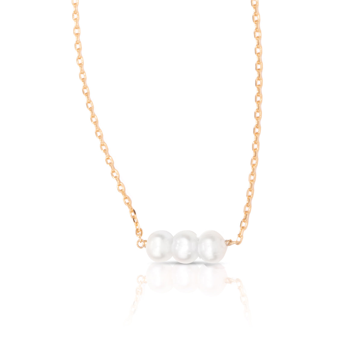 3-Pearl Row Necklace - Gold