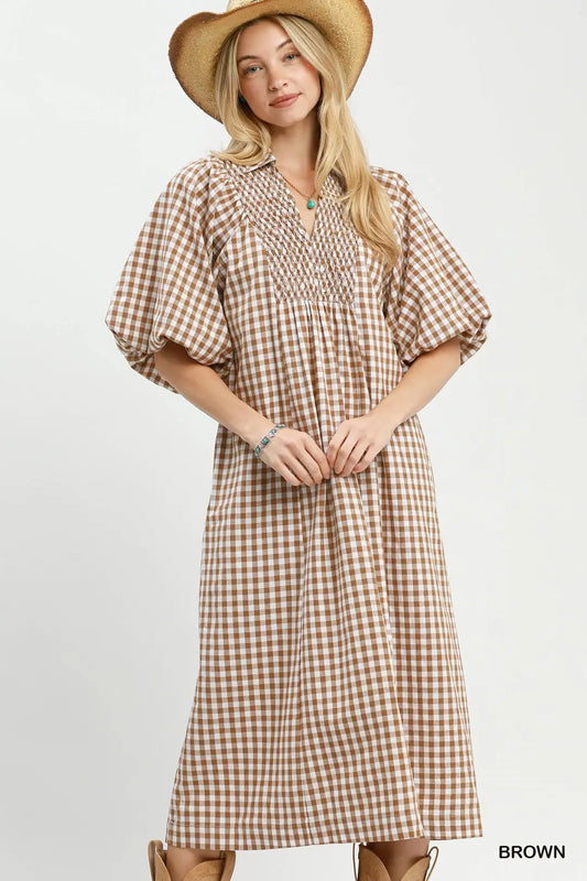 CHECKERED DRESS - BROWN