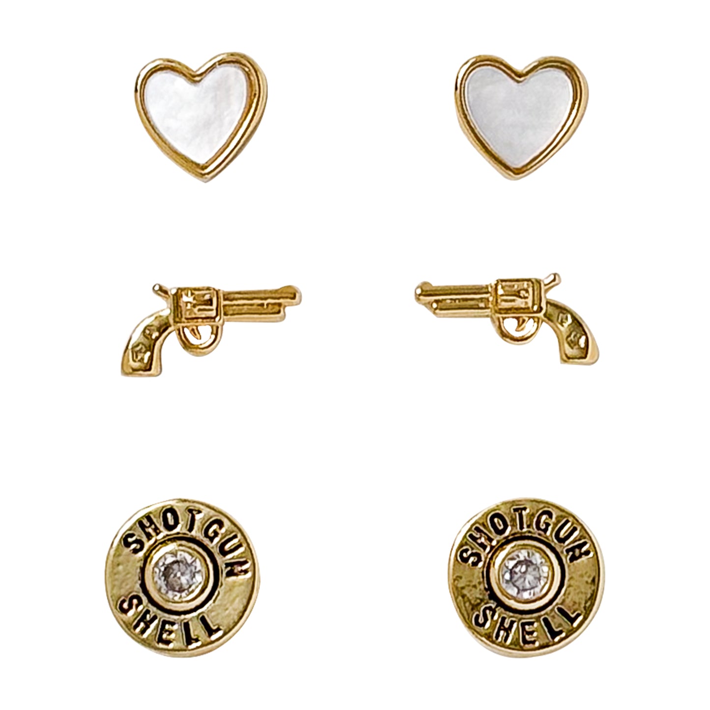 Gold CZ & MOP Shotgun Shell Duo Earrings