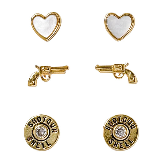 Gold CZ & MOP Shotgun Shell Duo Earrings