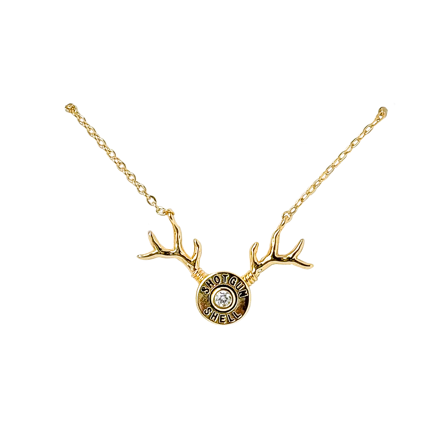 Gold CZ Antler & Shotgun Shell Necklace