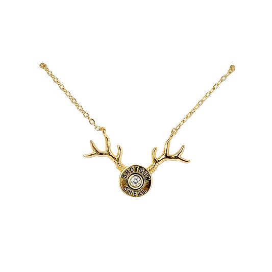 Gold CZ Antler & Shotgun Shell Necklace