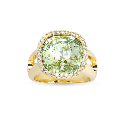 Gold CZ and Large Crystal Green Ring