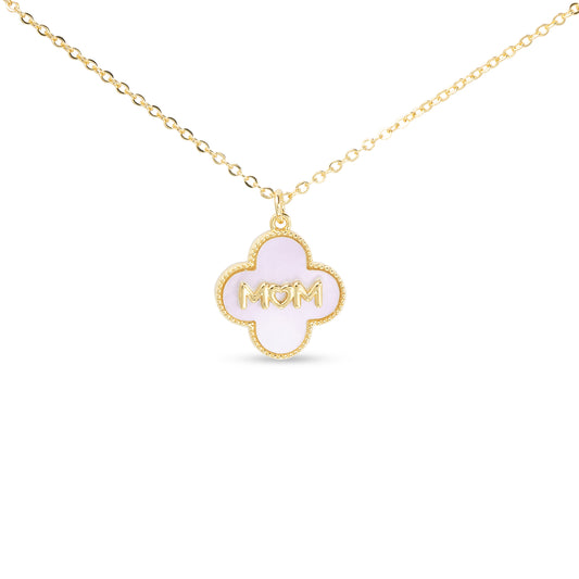 Gold MOP Clover Mom Pendant Necklace