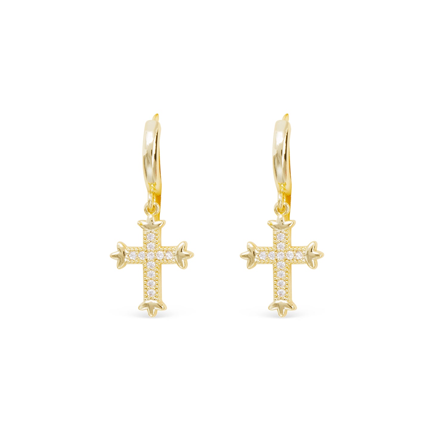 Gold Hoop Small Vintage Cross Earrings