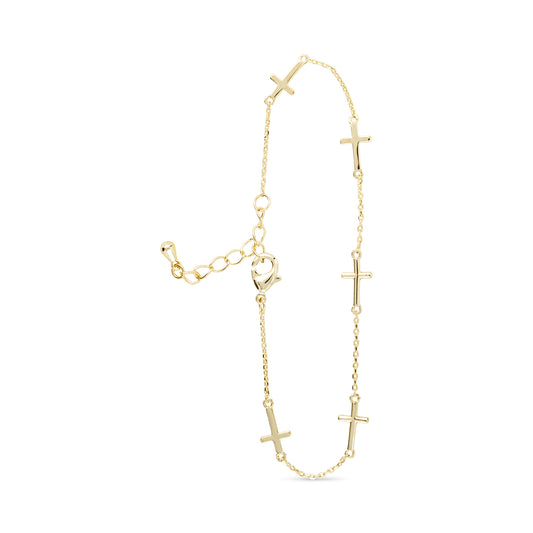 Gold Station Cross Bracelet