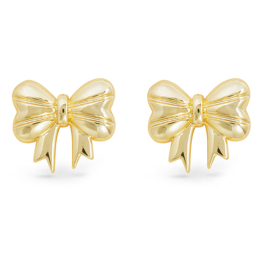Gold Polished Classic Bow Earrings