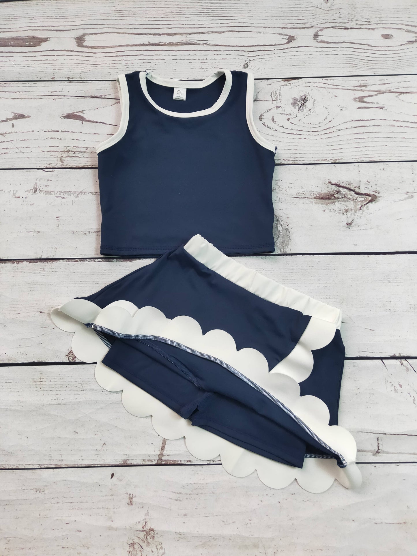 Kids Girls Navy Active Scallop Set