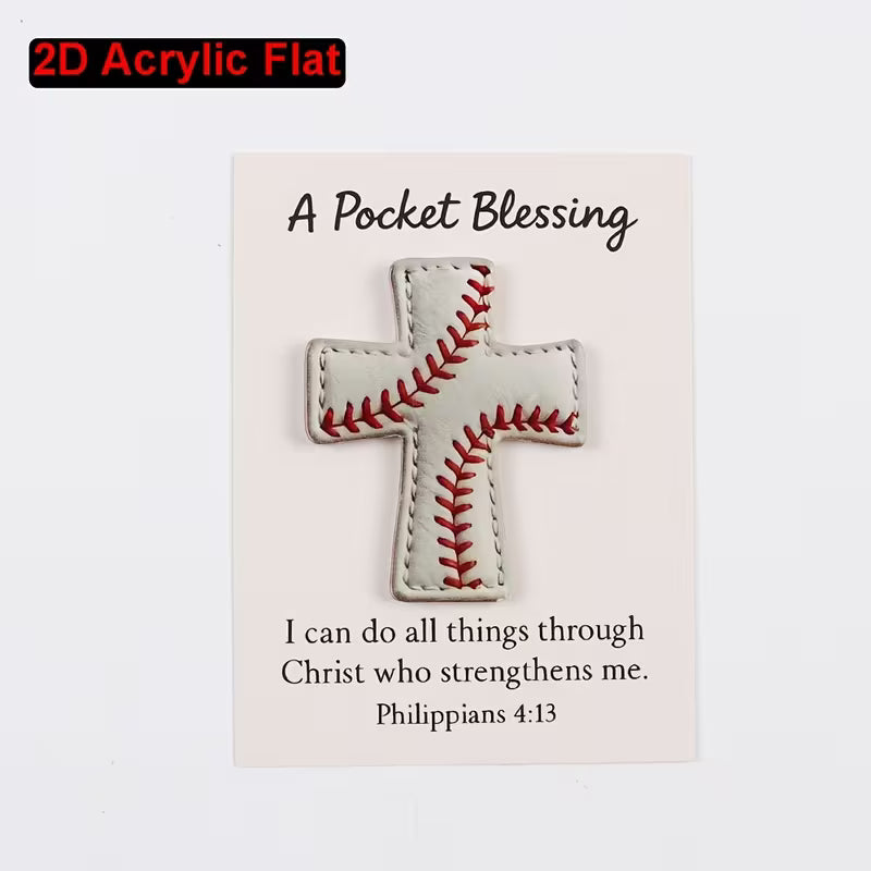 Pocket Blessing Card - Baseball, Rugby Cross Pocket Hug Card with Gift Card