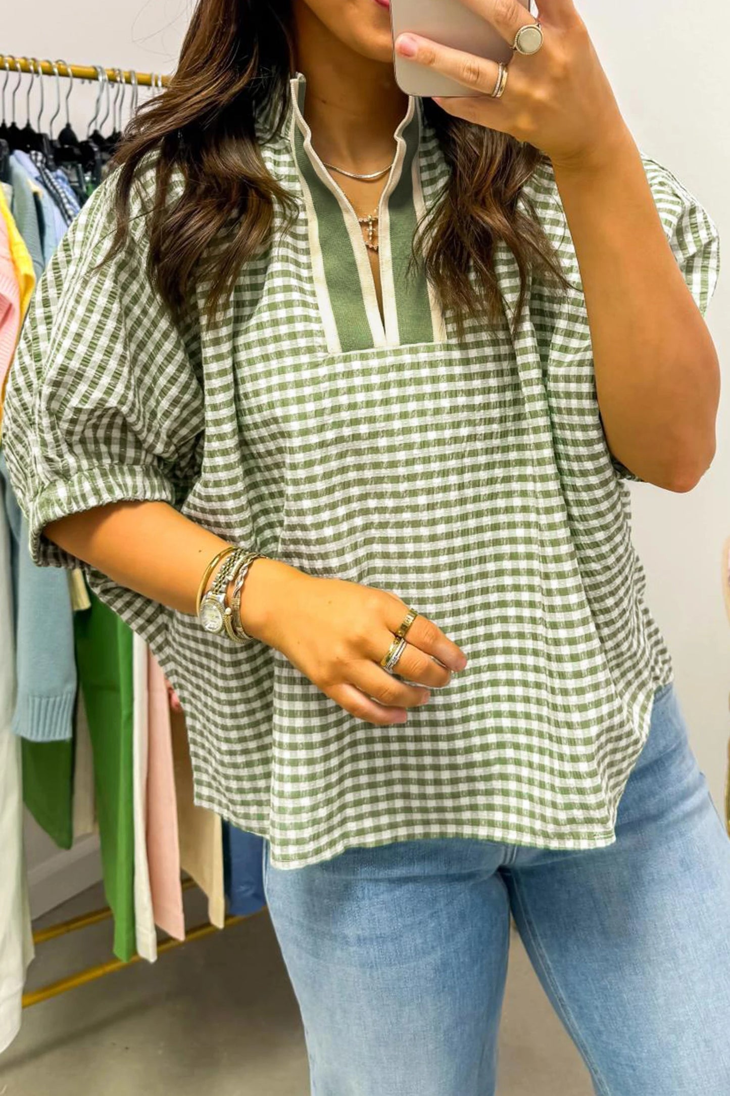 KAMDYN TOP - GREEN PLAID