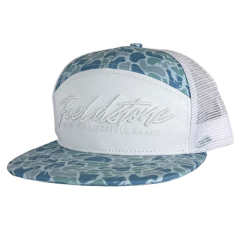 7 Panel Blue Backwoods Script Hat - Camo