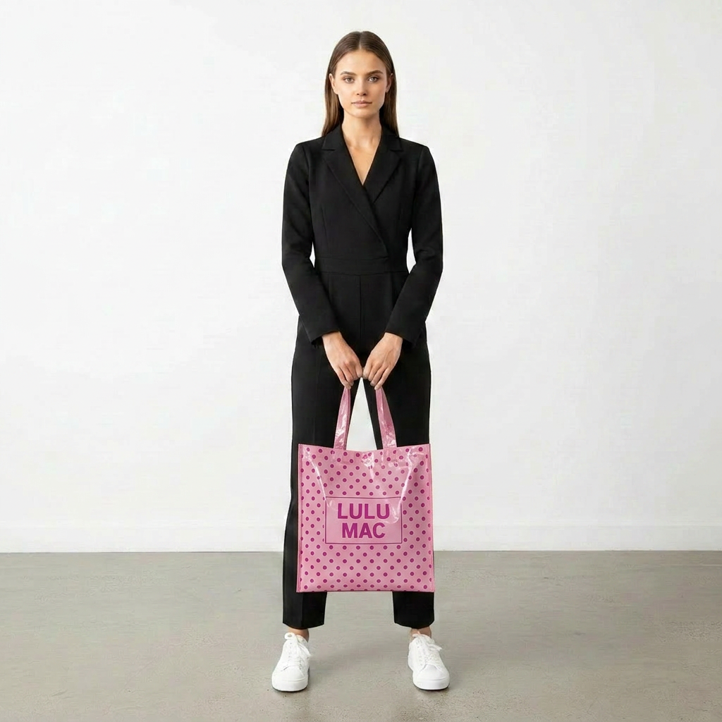 LM-BG-1004 REUSABLE TOTE-LIGHT PINK HOT PINK DOT