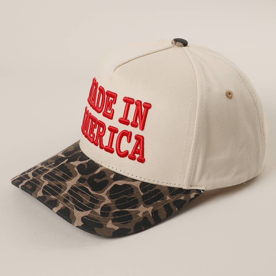 MADE IN AMERICA 3D EMBROIDERED TWO TONE LEOPARD BRIM TRUCKER HAT
