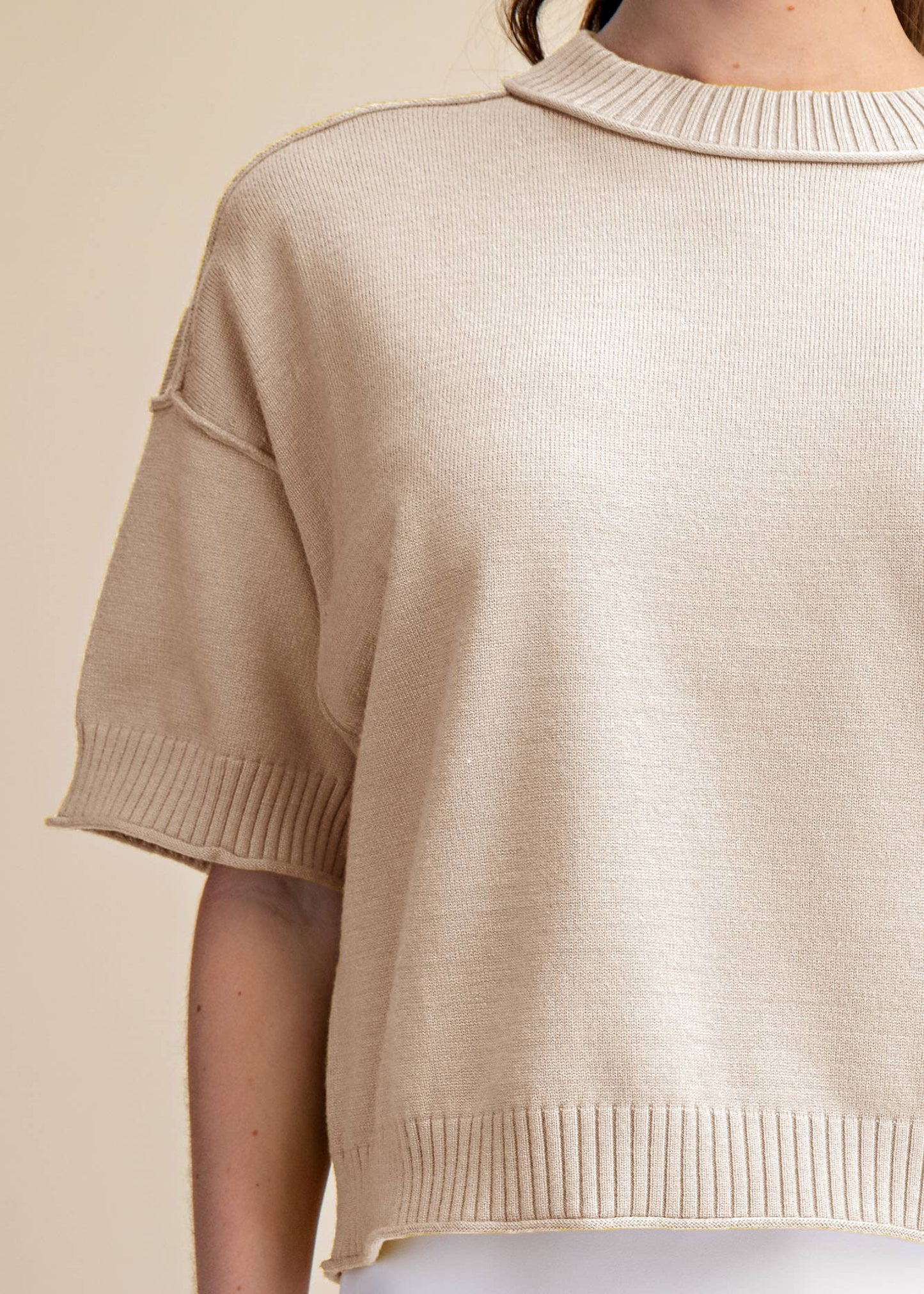 Relaxed Sweater Crew-Neck Elbow-Length Sleeve