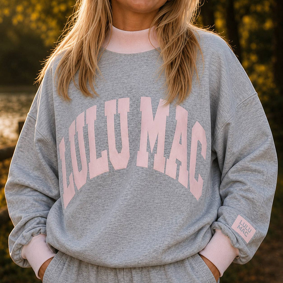 Puff Mock Neck Sweatshirt - Grey/Light Pink