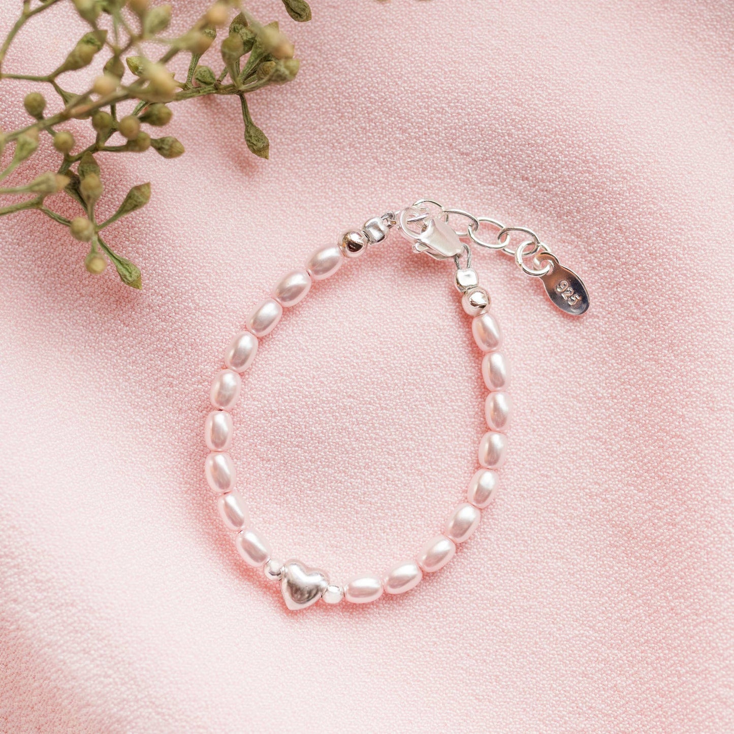 Girls Sterling Silver Pink Pearl Baby Heart Bracelet  Destiny Pink