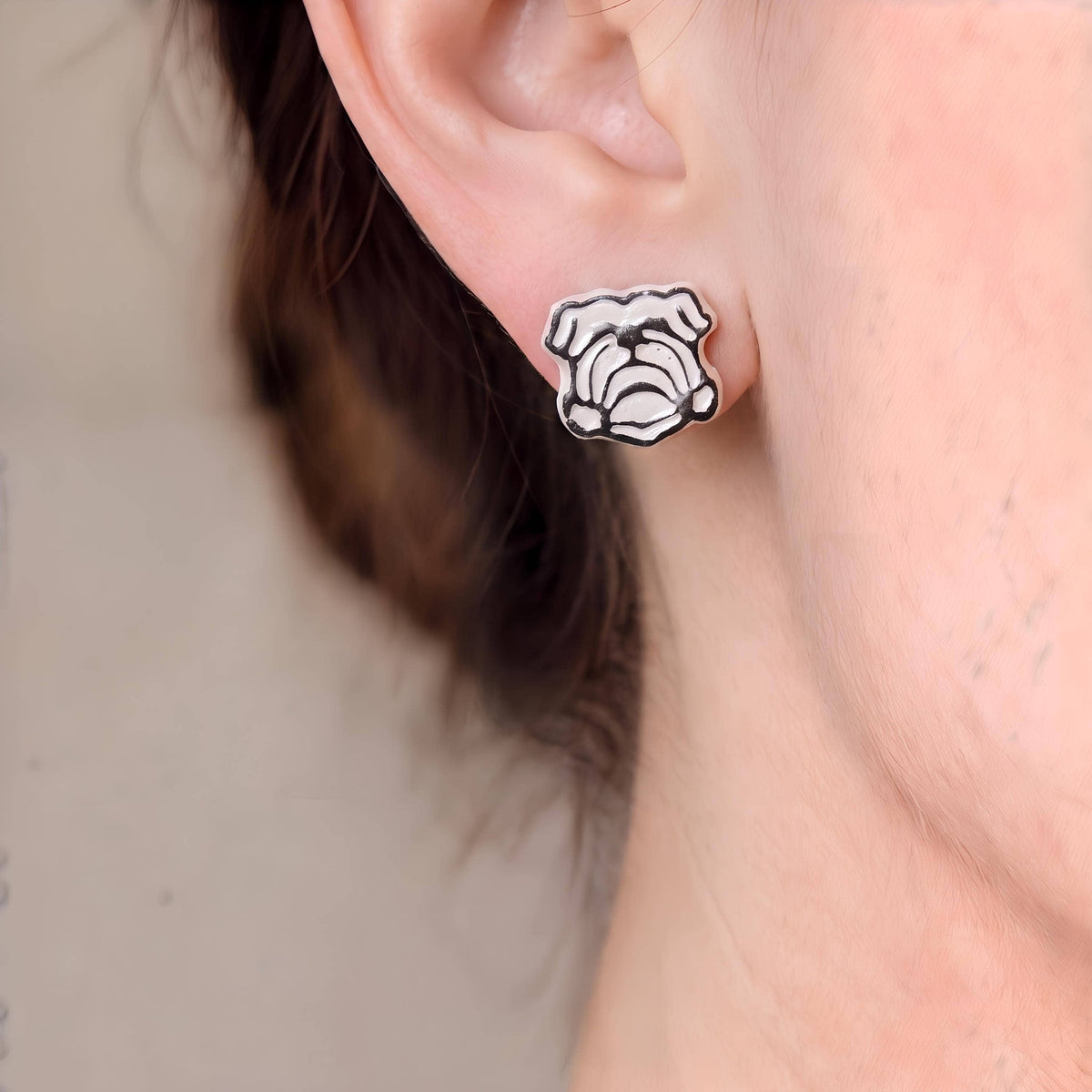 White and Gold Bulldog Earrings
