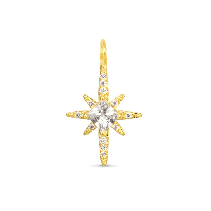 Cz North Star Necklace Charm - Gold