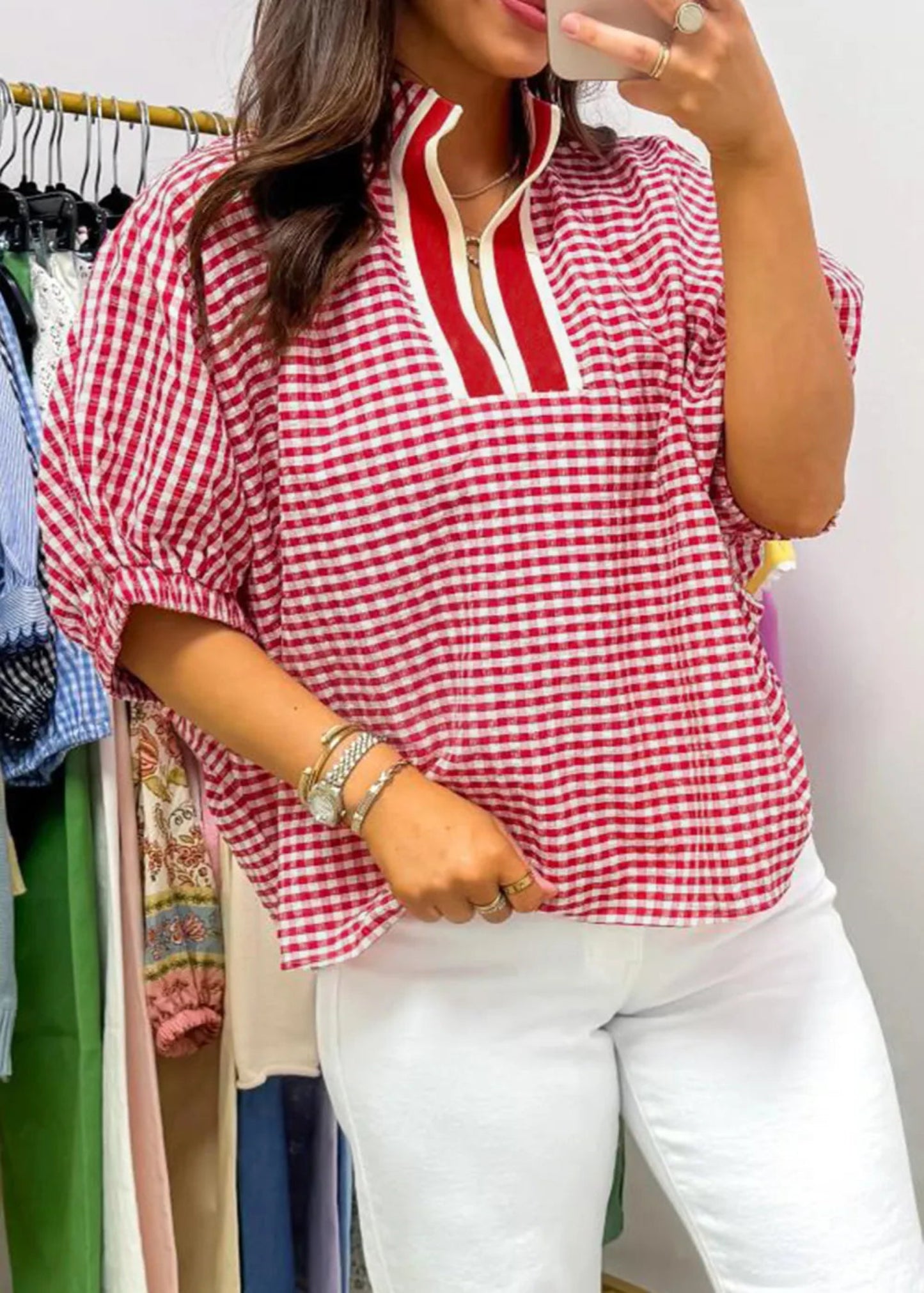 MAGGIE TOP - RED GINGHAM