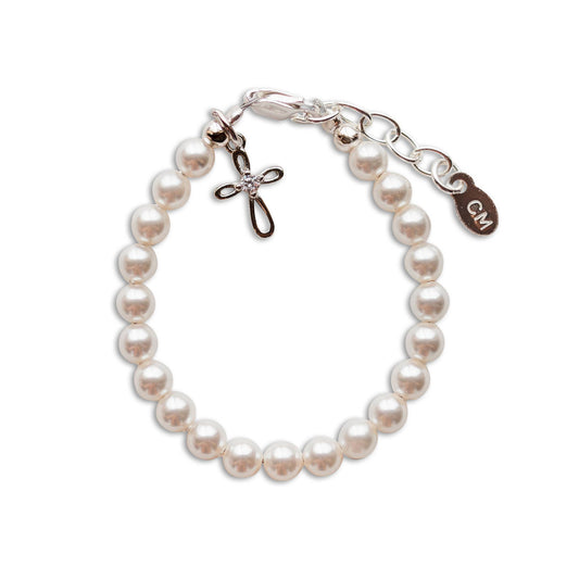 Girls Silver Pearl Baby Baptism Bracelet, 1st Communion Gift
