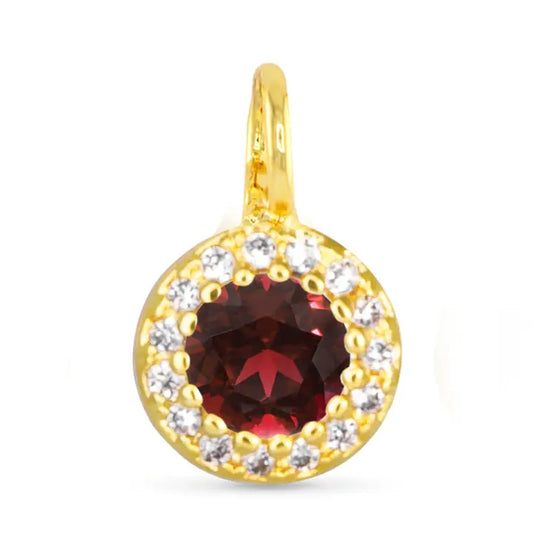 Red Cz Halo Necklace Charm - Gold