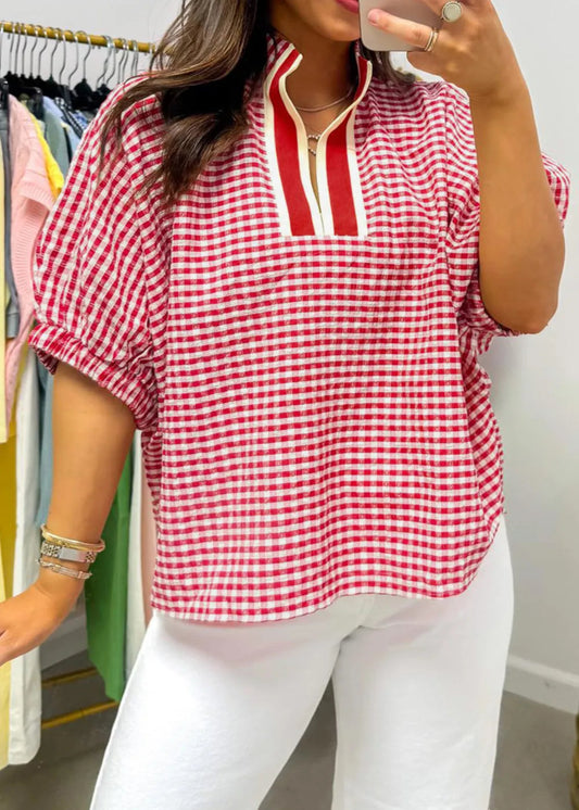 MAGGIE TOP - RED GINGHAM