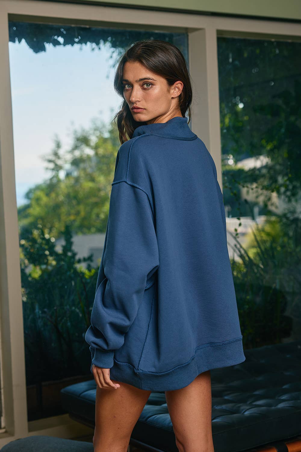 Solid Reversible Mock Neck Sweatshirt Top