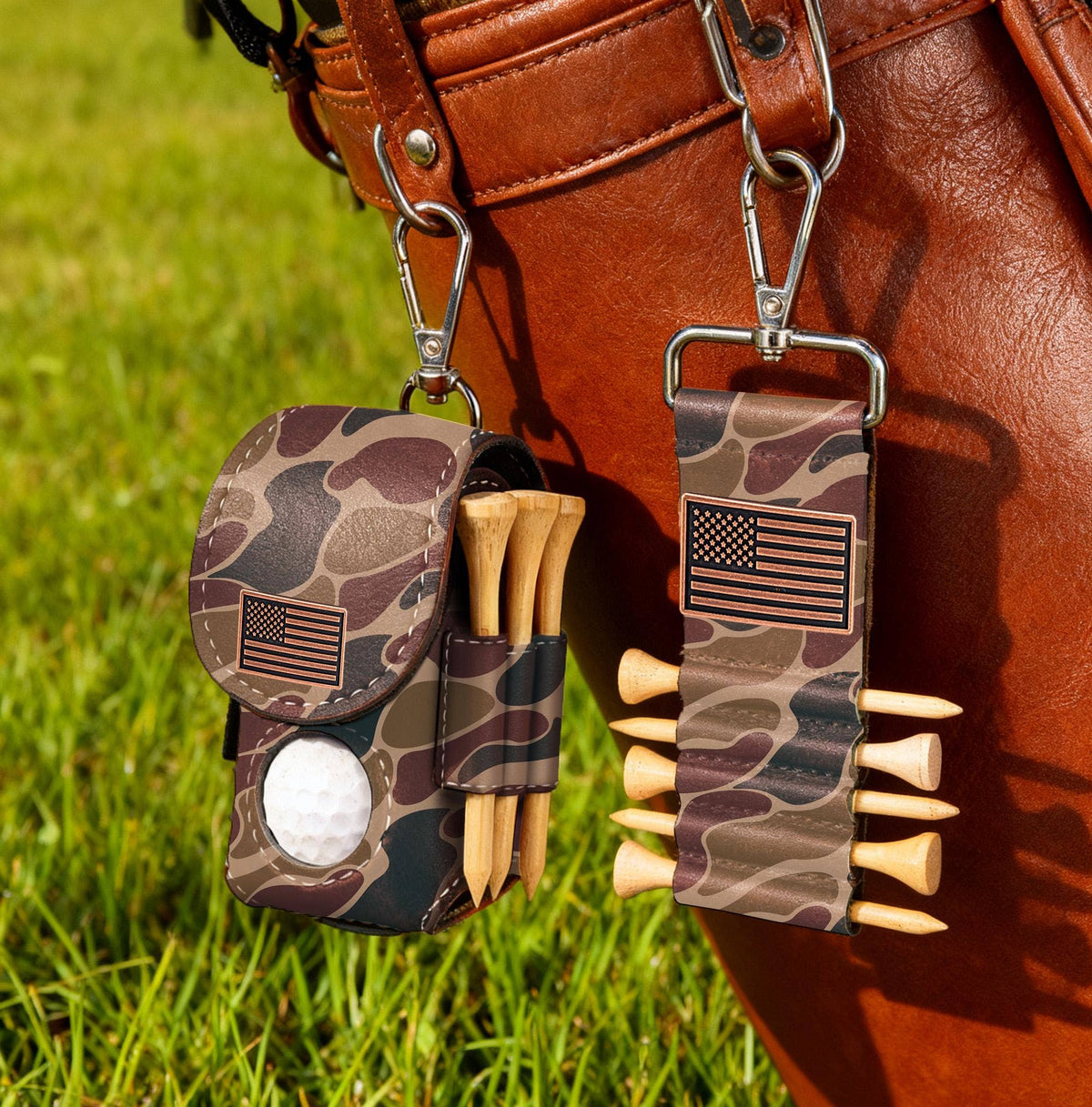 American Flag Leather Golf Ball and Tee Holder