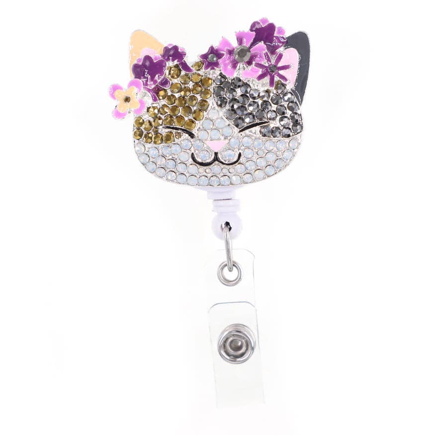 Flower Cat Sparkle and Shine Rhinestone Badge Reel