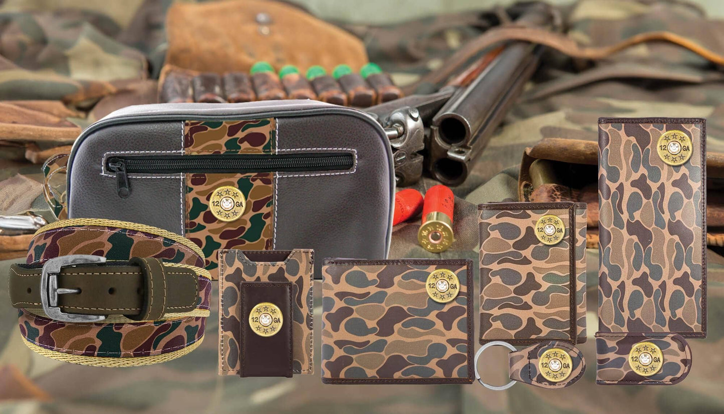 Shotshell Men's Trifold Old School Camo Leather Wallet.